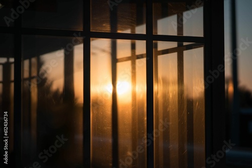 Bright sunset visible through the glass window