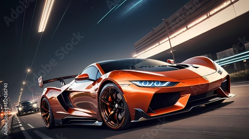 Neon Velocity: Futuristic Sports Car with Dazzling Light Trails