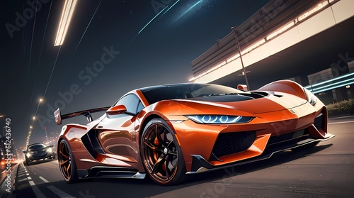 Neon Velocity  Futuristic Sports Car with Dazzling Light Trails