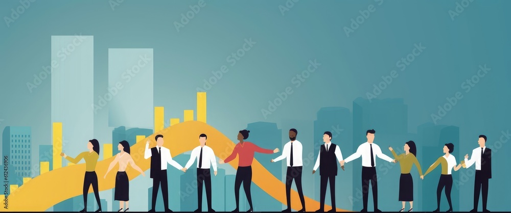 Together for success. A group of business people lifting a business curve. Business  illustration, Generative AI