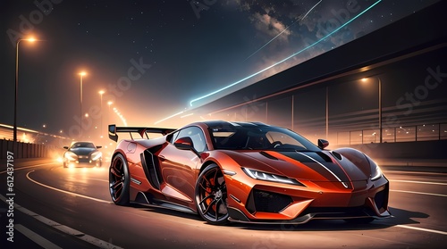Neon Velocity: Futuristic Sports Car with Dazzling Light Trails