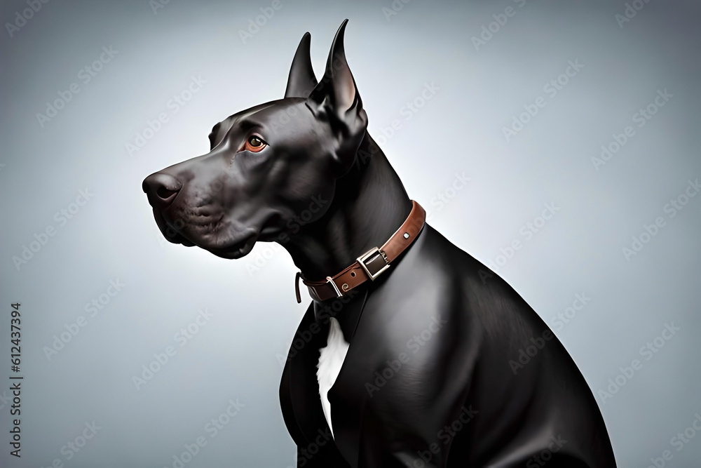 Great Dane on gray background