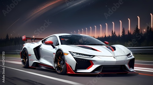 Neon Velocity: Futuristic Sports Car with Dazzling Light Trails