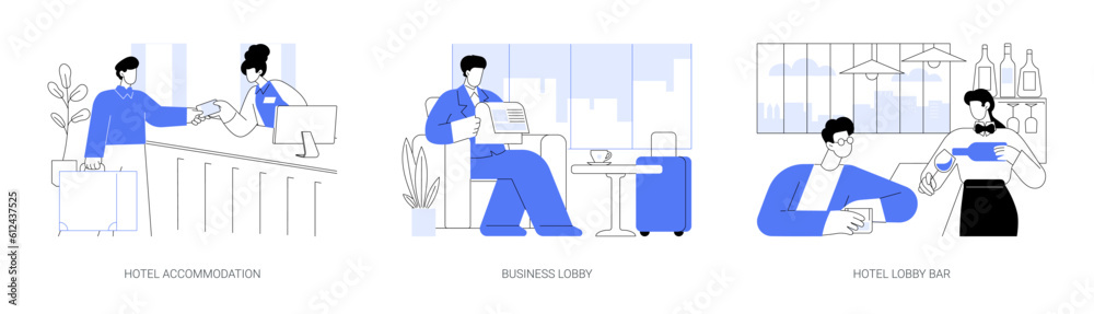 Hotel sevices for business abstract concept vector illustrations.