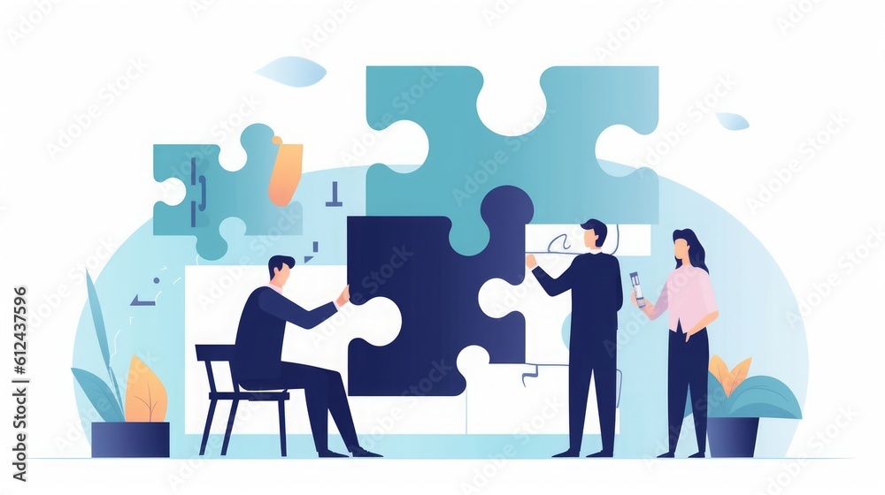 Presentation. Course. Finding a solution. Manager holds missing puzzle element. Business illustration, Generative AI Presentation. Course. Finding a solution. Manager holds missing puzzle element. Business illustration, Generative AI
