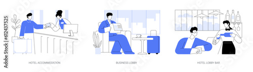 Hotel sevices for business abstract concept vector illustrations.