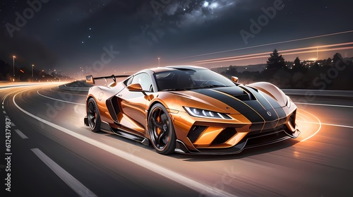 Neon Velocity: Futuristic Sports Car with Dazzling Light Trails