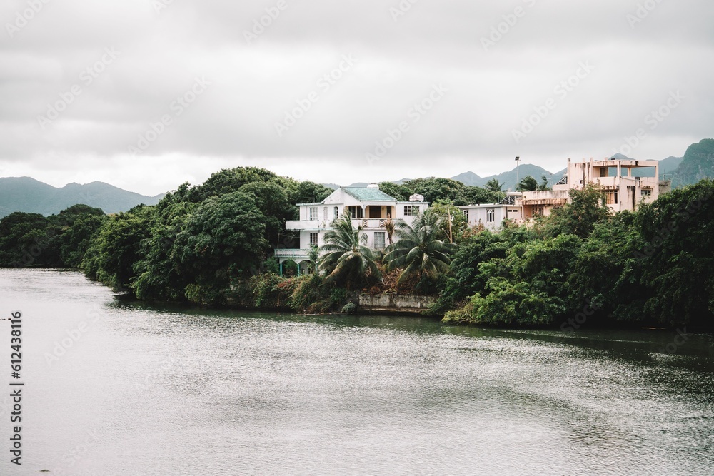 Beautiful view of houses on Mauritius Riverside