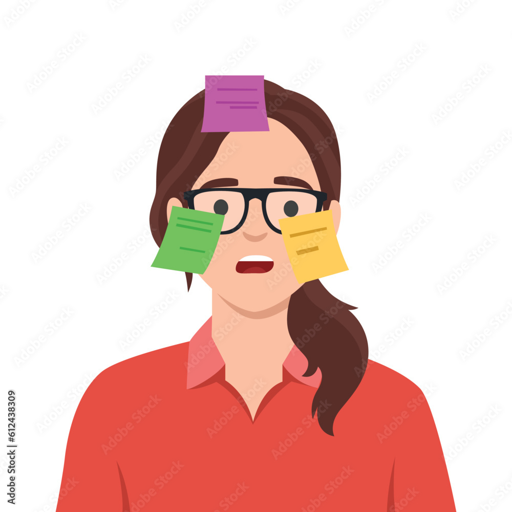 woman face with paper for a message. Flat vector illustration isolated on white background