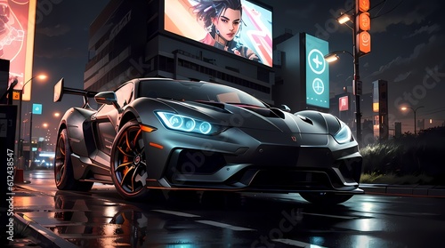 Neon Velocity: Futuristic Sports Car with Dazzling Light Trails