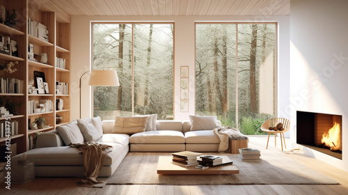 A serene living room in Scandinavian style featuring a minimalist design with clean lines  natural materials  and a neutral color palette  exuding a sense of calm and simplicity Generative AI