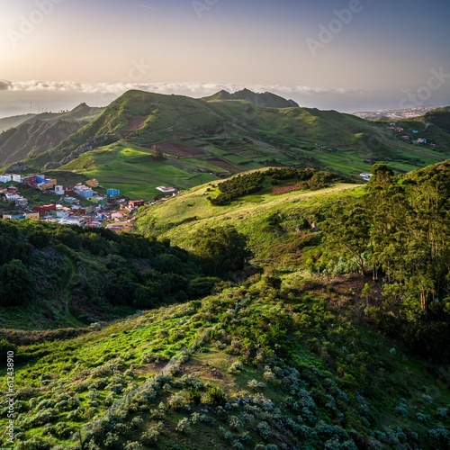Quadro em tela Aerial view of mountain range, green valley of Anaga Rural Park, Tenerife, Canar