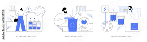 Sustainable batteries abstract concept vector illustrations.