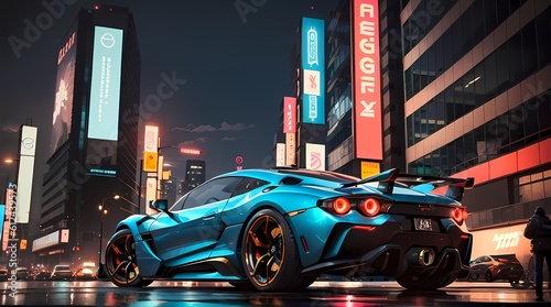 Neon Velocity: Futuristic Sports Car with Dazzling Light Trails