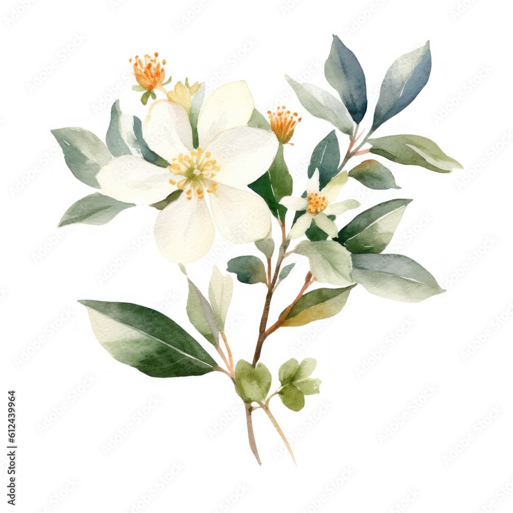 Cute botanical watercolor plant. Illustration AI Generative.