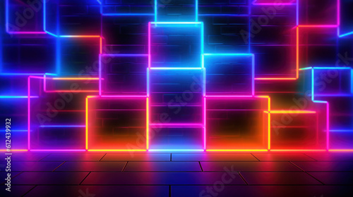 Neon vivid geometrical background. Illustration AI Generative.