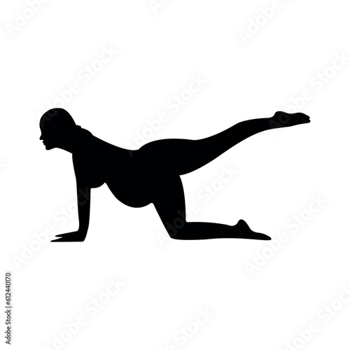 silhouette of a pregnant girl who does yoga. black and white vector. drawing on a white background. workout. drawing.