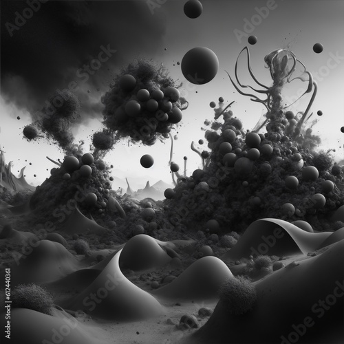 3d rendered illustration of an image of a smoke A chaotic, abstract landscape of carbon molecules, rendered in a deep, charcoal hue Generative AI
