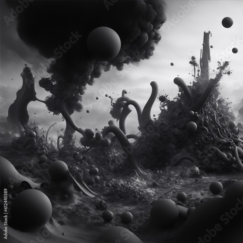 3d rendered illustration of an image of a smoke A chaotic, abstract landscape of carbon molecules, rendered in a deep, charcoal hue Generative AI
