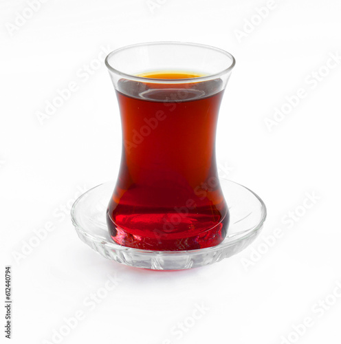 bardak çay , cay  - glass tea on white background photo