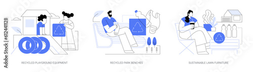 Products from recycled materials abstract concept vector illustrations.