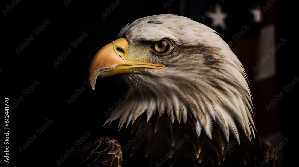 Obraz premium American Bald Eaglesymbol of america with flag. United States of America. Generative AI