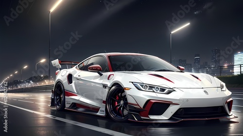 Neon Velocity: Futuristic Sports Car with Dazzling Light Trails