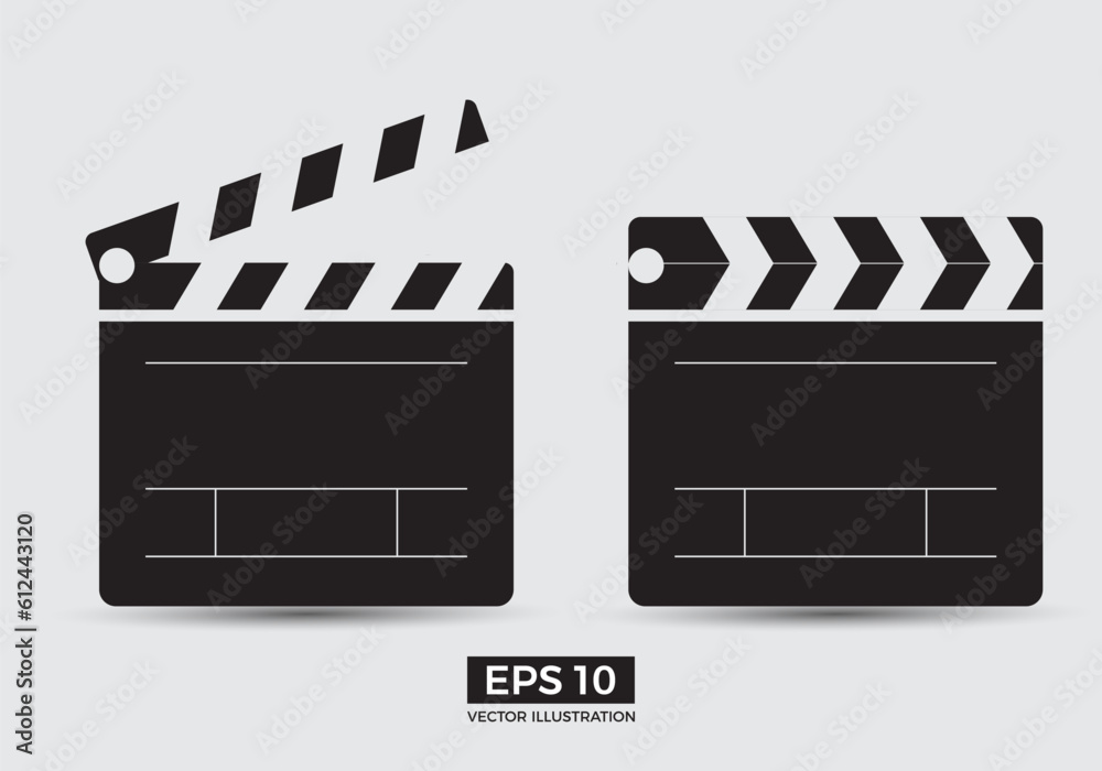 Clapper board icon set. Open and closed movie clapper. Eps 10 vector illustration.