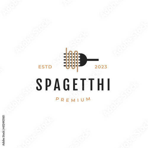 Vintage hipster retro spaghetti pasta noodle logo design vector illustration symbol icon