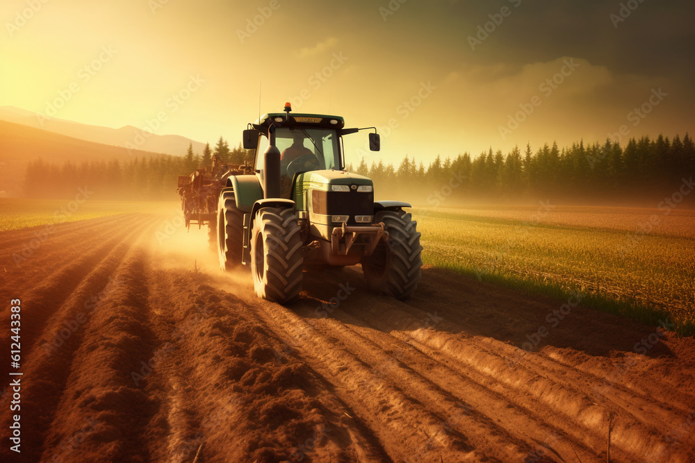 Naklejka premium Tractor working field