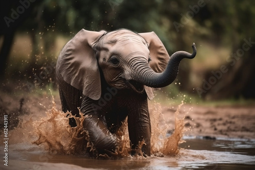 baby elephant calf splashing around in water safari