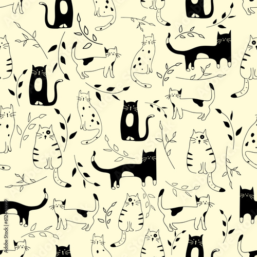 Cats. Seamless pattern. Vector.