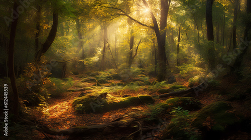 Serenity Amidst Nature , Embrace the Beauty of a Sunlit Forest