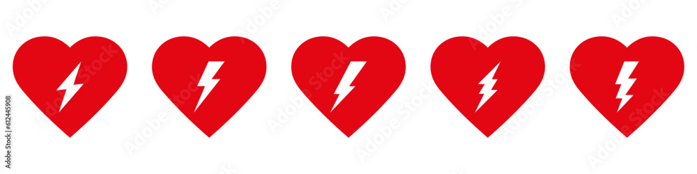 AED automated external defibrillator icon symbol with heart and flash AED automated external defibrillator icon symbol with heart and flash