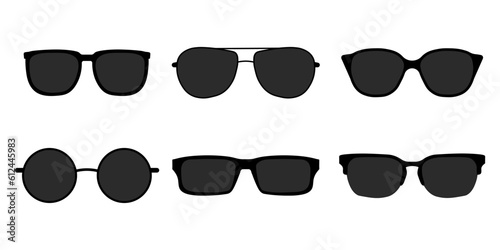 Sunglasses silhouette icon set black colour
