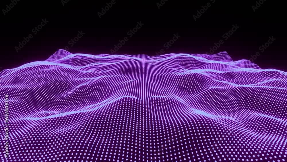 Abstract purple wave dots on black background. Landscape, background ...