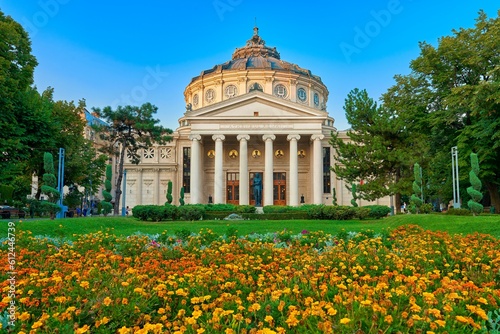 Mesmerizing shot of the Romanian Athenaeum, a concert hall in the center of Bucharest, Romania photo