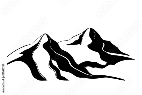 Mountain landscape. Mountain landscape vacation hiking concept. Vector black illustration on white isolated.wall art decor. Print vector illustration.