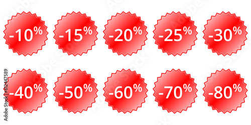 Collection Feuille d'icônes de 10 Pourcentages de Soldes - Rouge Blanc