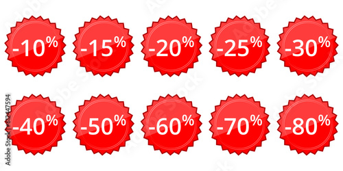 Collection Feuille d'icônes de 10 Pourcentages de Soldes - Rouge Blanc