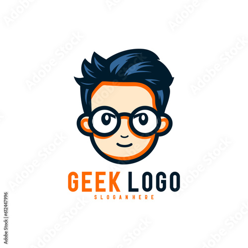 Geek Nerd Logo Stock Vector. Simple minimalist geek nerd head mascot logo design vector template