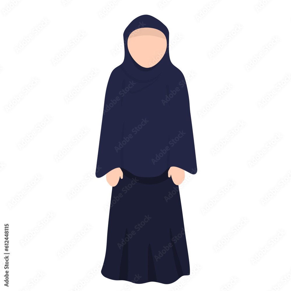 Illustration of faceless art muslim woman, muslim woman wearing hijab icon 