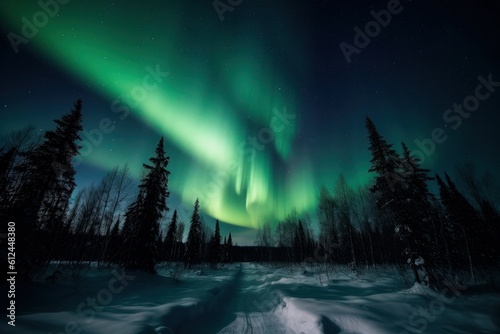 Northern lights above the mountains. Aurora borealis. Night landscape with Aurora Borealis. The arctic and Northern light. beautiful view. High quality photo Generative AI
