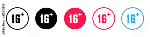 Age restriction icon. Sixteen plus only. 16 plus only emblem, sticker or label. Vector