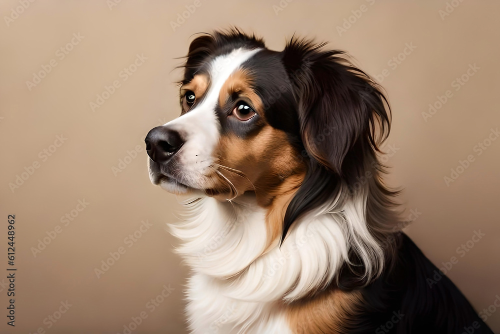 Fototapeta premium Australian Shepherd on beige background