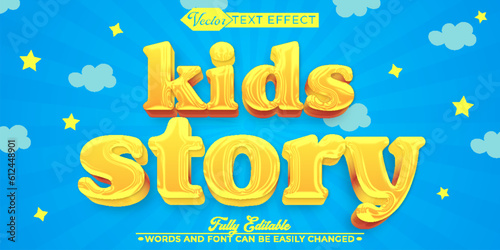 Cartoon Yellow Kids Story Vector Editable Text Effect Template