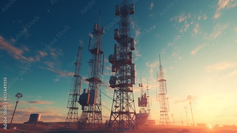 A large communication tower in the background is the sky. Telephone towers. There is space for content generative ai A large communication tower in the background is the sky. Telephone towers. There is space for content generative ai