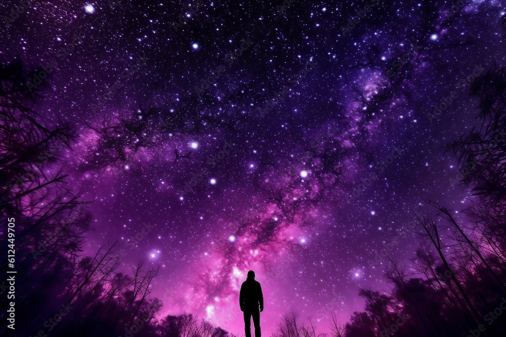 person in the beautiful purple space, AI