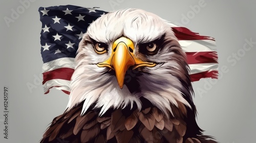American Bald Eaglesymbol of america with flag. United States of America. Generative AI