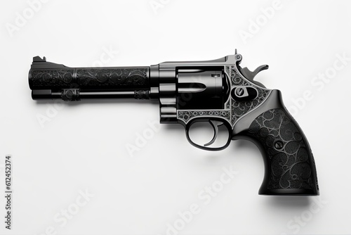 Old revolver on white background with clipping path.ai generated